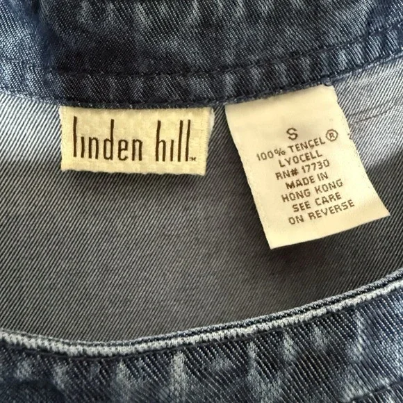 Vintage Dress S Blue Chambray Denim 90s Maxi Midi Long Smock Made In Hong Kong - Picture 7 of 8